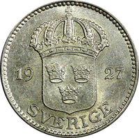 Sweden Gustaf V Silver 1927 W  25 Öre UNC  KM# 785 (22 055)
