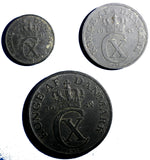 Denmark LOT OF 3 COINS Zinc WWII 1942-1944  5, 2 ,1 Ore  KM# 834a KM#832 KM#833a