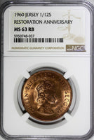 Jersey Elizabeth II Bronze 1960 1/12 Shilling NGC MS63 RB Nice Toned KM# 23 (37)