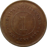 Straits Settlements Victoria Copper 1874 H 1 Cent Choice VF Condition KM# 9 (00)