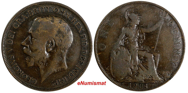 Great Britain George V 1918 H 1 Penny Ralph Heaton & Sons, Birmingham KM# 810(4)