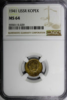 Russia USSR 1941 1 Kopeck NGC MS64 BETTER DATE WWII Issue Y# 105 (029)