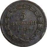 Italian States PAPAL STATES Pius IX Copper 1852 5 Baiocchi 40mm KM# 1356(18 838)