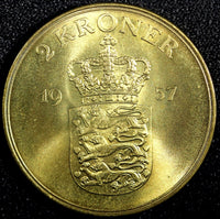 Denmark Frederik IX Aluminum-Bronze 1957 C S 2 Kroner GEM BU 31mm KM# 838.2 (30)