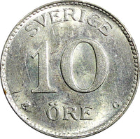 SWEDEN Gustaf V Silver 1937 G 10 Öre BU Nice Toned KM# 780 (21 897)