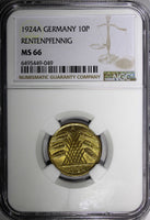 Germany 1924 A 10 Reichspfennig NGC MS66 TOP GRADED BY NGC  KM# 40 (049)