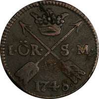 SWEDEN Frederick I (1720-51) 1748 S.M.1 Ore Avesta mint 29.75 mm KM# 416.1/15678