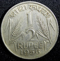 India-Republic Nickel 1956 (B) 1/2 Rupee  KM# 6.3 (23 744)