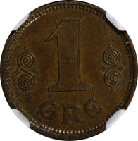 Denmark Christian X 1917 VBP GJ 1 Ore NGC MS63 BN WWI KEY DATE SCARCE KM812.1(3)