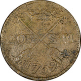 Sweden Adolf Frederick Copper 1759 2 Ore, S.M. Mintage-352,000 KM# 461 (21 342)