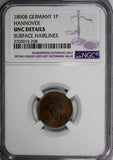 Germany HANNOVER Ernst August 1850-B 1 Pfennig NGC UNC DETAILS KM# 201.1 (208)