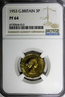 Great Britain Elizabeth II Nickel-Brass PROOF 1953 3 Pence NGC PF64 KM# 886