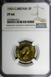 Great Britain Elizabeth II Nickel-Brass PROOF 1953 3 Pence NGC PF64 KM# 886
