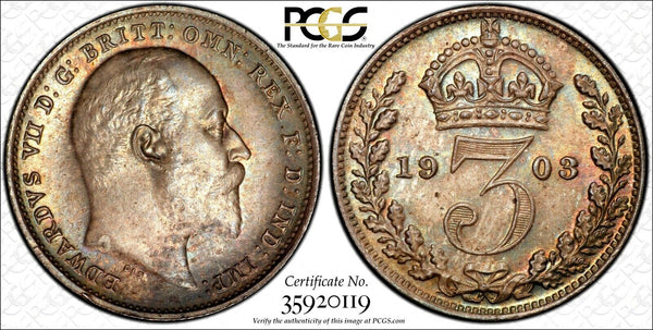 Great Britain Edward VII Silver 1903 3 Pence PCGS PL64 PROOFLIKE KM#797.1 (19)