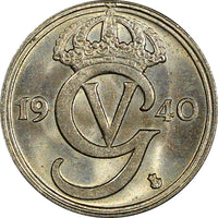 Sweden Gustaf V (1907-1950) Nickel-Bronze 1940 G 10 Öre UNC KM# 795 (22 077)