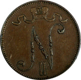 Finland Nicholas II Copper 1905 5 Pennia Mintage-620,000 BETTER DATE KM#15/14868