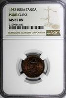 India-Portuguese Bronze 1952 Tanga, 60 Reis NGC MS65 BN  KM# 28 (043)