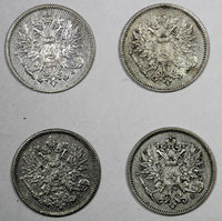 Finland Nicholas II Silver LOT OF 4 COINS 1910 L 25 Pennia Better Date KM# 6.2
