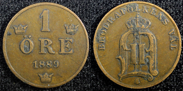 Sweden Oscar II Bronze 1889 1 Öre  Large letters KM# 750  (23 161)