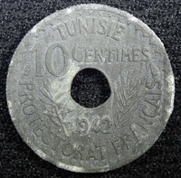 TUNISIA  Zinc 1942 10 Centimes WWII Issue KM# 267 (23 007)