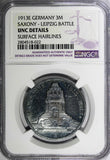 Germany SAXONY Leipzig Battle Silver 1913 E 3 Mark NGC UNC DETAILS KM#1275 (022)