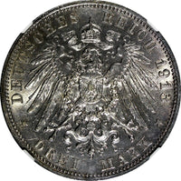 Germany SAXONY Leipzig Battle Silver 1913 E 3 Mark NGC UNC DETAILS KM#1275 (022)