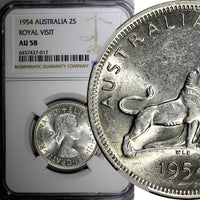 Australia Silver 1954 Florin Royal Visit of Elizabeth II NGC AU58 KM# 55 (017)