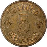 Iceland Christian X Bronze 1940 5 Aurar aUNC KM# 7.2 (21 253)