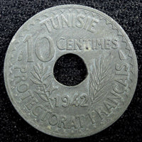 TUNISIA  Zinc 1942 10 Centimes WWII Issue HIGH GRADE KM# 267 (23 008)