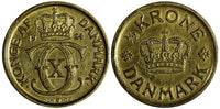 DENMARK Christian X Aluminum-Bronze 1924 HCN GJ 1/2 Krone XF KM# 831.1 (20 744