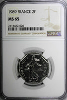 France 1989 2 Francs NGC MS65 Mint-83,000 TOP GRADED  KM# 942.1 (020)