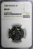 France 1989 2 Francs NGC MS65 Mint-83,000 TOP GRADED  KM# 942.1 (020)