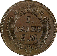 Sweden Carl XII Copper 1718 1 Daler S.M. "Mercury"  XF Condition KM# 361(17 605)