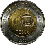 Dominican Republic 2005 10 Pesos General Mella NGC MS64 GEM BU KM# 106 (045)