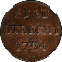 Netherlands UTRECHT 1754 Duit NGC MS64 RB TOP GRADED BY NGC KM# 91 (044)