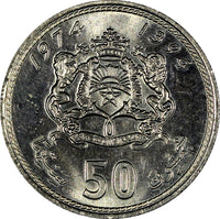 Morocco Hassan II Copper-Nickel 1394 (1974)  50 Santimat UNC Y# 62 (20 825)