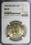 Ireland Republic Copper-Nickel 1964 1/2 CROWN Horse NGC MS65 GEM BU KM# 16a (36)