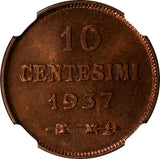 San Marino Bronze 1937-R 10 Centesimi NGC MS66 RB TOP GRADED BY NGC NICE KM# 13