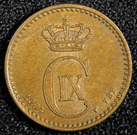 Denmark Christian IX Bronze 1904 9/8 VBP 1 Ore OVERDATE  ch.UNC KM# 792.2 (812)