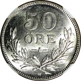 SWEDEN Gustaf V Silver 1927 W 50 Ore NGC UNC DETAILS SCARCE DATE KM# 788 (101)