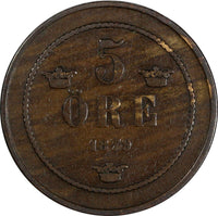 Sweden Oscar II Bronze 1879 5 Öre Small Letters RARE DATE KM# 736 (20 423)