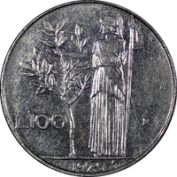 Italy Stainless Steel 1975 R 100 Lire large type 27,8 mm KM# 96.1 (21 465)