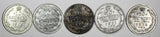 RUSSIA Nicholas II Silver LOT OF 5 COINS 1909,1910,1911,1912 10 KOPECKS Y#20a.3