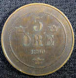 SWEDEN Oscar II (1872-1907) Bronze 1890 5 ORE Mintage-339,000  KM# 757 (22 966)