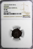 SPAIN Silver 1643 MDB 1 Real Madrid NGC XF40 (2,69) TOP GRADED RARE Cal# 1003