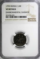 Russia Catherine II Copper 1793 Polushka NGC VF Det. Mint-79,000 RARE C#55.2(25)