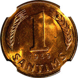 LATVIA Bronze 1939 1 Santims NGC MS64 RB Nice Red Toning BU KM# 10 (111)