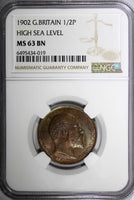 Great Britain Edward VII 1902 1/2 Penny HIGH SEA LEVEL NGC MS63 BN KM# 793.2 (9)