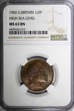 Great Britain Edward VII 1902 1/2 Penny HIGH SEA LEVEL NGC MS63 BN KM# 793.2 (9)
