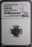 Russia Elizabeth I Silver 1756 SPB 5 Kopeks NGC AU DETAILS Small Size C# 15.2(4)